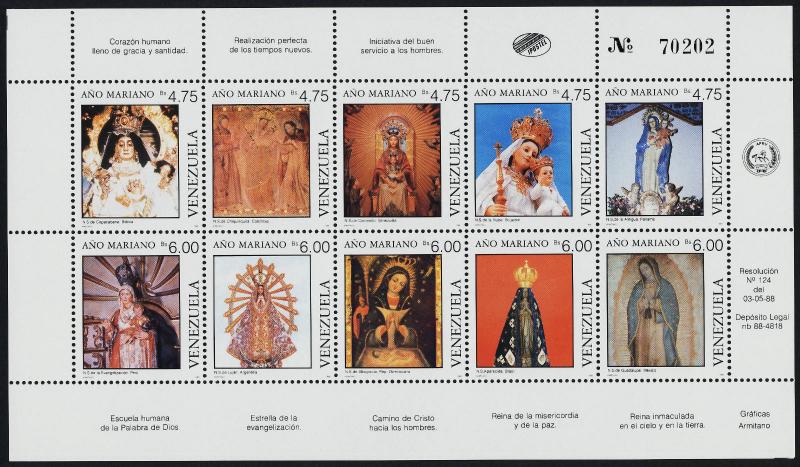 Venezuela 1425 MNH Art, Marian Year, Icons