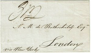 Great Britain 1836 incoming trans-Atlantic cover, forwarding agent handstamp