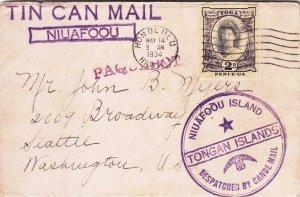 1934, Niuafoou, Tonga to Seattle, WA W/Letter, See Remark (40266)