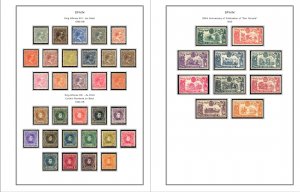 COLOR PRINTED SPAIN 1850-1940 STAMP ALBUM PAGES (42 illustrated pages)