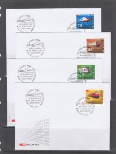 Switzerland Sc 1116-1119 singles on 4 2002 official FDCs, Swiss Railways, cplt