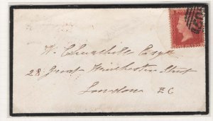 GB 1854 1d plate 50 HI sg42 fine used on neat 1863 mourning cover C12 cat £80