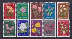 Macao Scott 372-81, 1953 Flowers, VF MNH. Scott $67