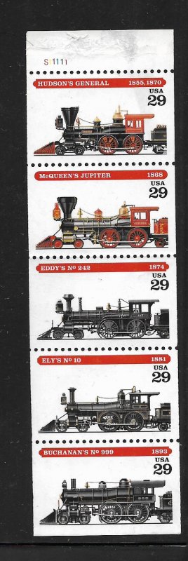 UNITED STATES, 2847A, MNH STRIP OF 5, LOCOMOTIVE