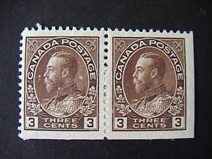 #108 A Mint 3 cent brown pair  F-VF