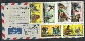 FUJEIRA  (P1509B) 1971  DOGS AND CATS SET 6 VALUES ON REG A/M COVER TO USA 