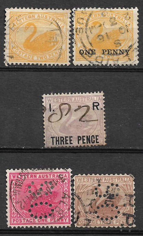 COLLECTION LOT #495 WESTERN AUSTRALIA 5 STAMPS 1902+ LAST ROW 2 PUNCTURE O.S.