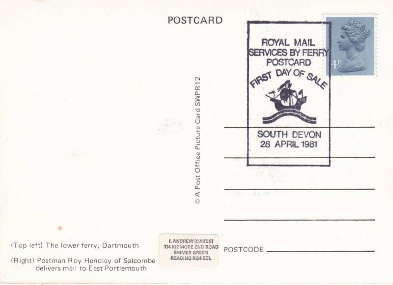 South Devon Royal Mail Ferry Services Postcard SWPR12 FDI Special Cancellation