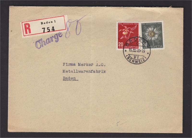 SWITZERLAND, R-COVER PRO JUVENTUTE 1943 FLOWERS