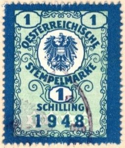 1948 Austria Hungary Revenue 1 Austrian Schilling Coat of Arms General Tax Duty