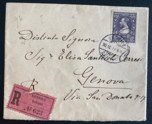 1911 Cettigne Montenegro Registered Cover To Genova Italy