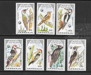 MONGOLIA #1555-61 BIRDS-WOODPECKERS MNH