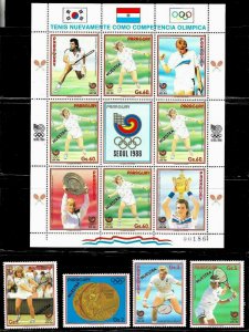 PARAGUAY 1988 OLYMPIC SEUL TENNIS S.GRAFF SPECIMEN MUESTRA SET+MS Mi 4257-61 MNH