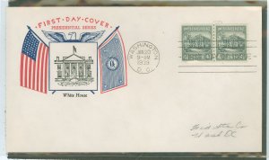 US 844 1939 4 1/2c White House (part of the Presidential/Prexy series) coil line pair on an addressed (pencil) FDC with a Fideli