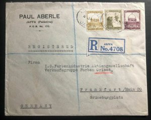 1933 Jaffa Palestine Commercial cover to IG Farben Frankfurt Germany