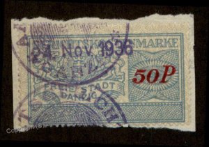 Danzig Poland Germany 50P Gerichtskostenmarke Court Fee Revenue Stamp 90940