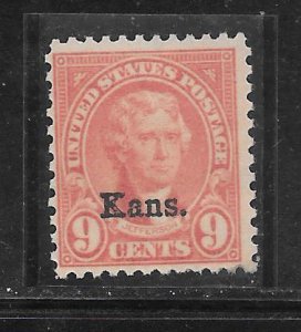 #667 MH Single  Kansas Overprint