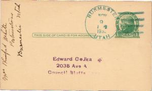 United States Utah Burmester 1930 green 4c-bar  1916-1933  Postal card  Phila...