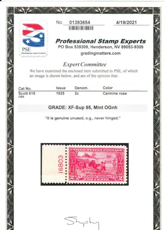 MOstamps - US #618 Mint OG NH PNS Grade 95 with PSE Cert - Lot # MO-2904 SMQ $55