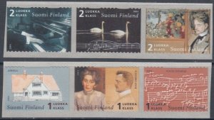FINLAND Sc# 1204-5a-c MNH TWO STRIPS of 3 EACH HONOURING COMPOSER SIBELIUS