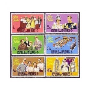 Maldives 662-667,668,MNH.Michel 680A-685A,Bl.42. Reign of QE II,25th Ann.1977.