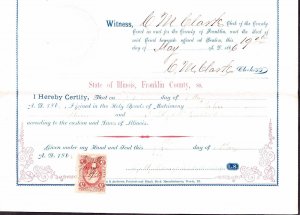 US R27c 5c Inland Exchange Revenue Stamps on Illinois Marriage License