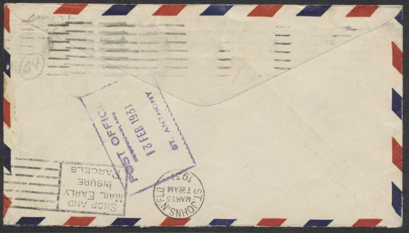 1931 Newfoundland Flight Cover St John's toSt Anthony American Aerated Water CC