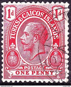 TURKS & CAICOS ISLANDS 1913 KGV 1d Red SG130 FU