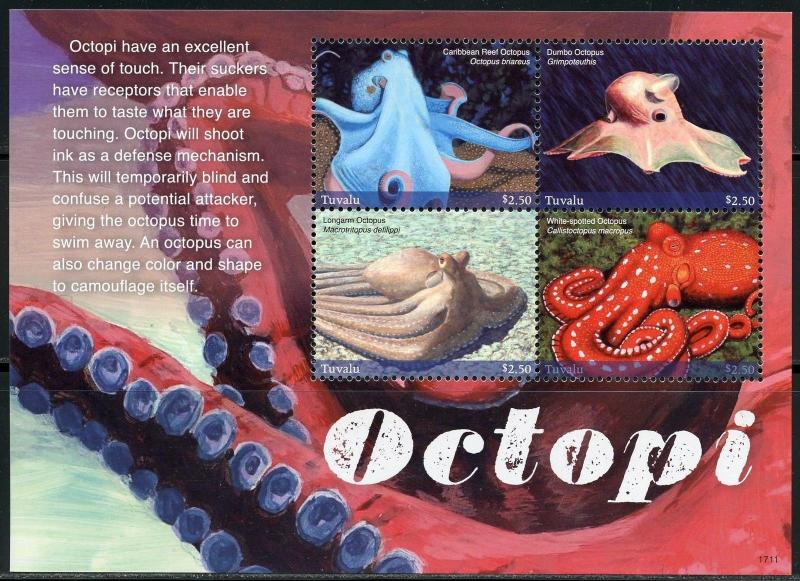 TUVALU 2017  OCTOPI  SHEET MINT NH 