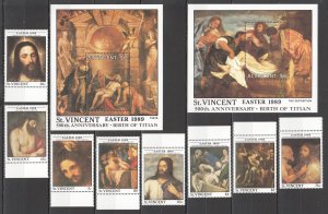 B0264 St. Vincent Art Paintings Easter 1989 Titian #1192-99 1Set+2Bl Mnh