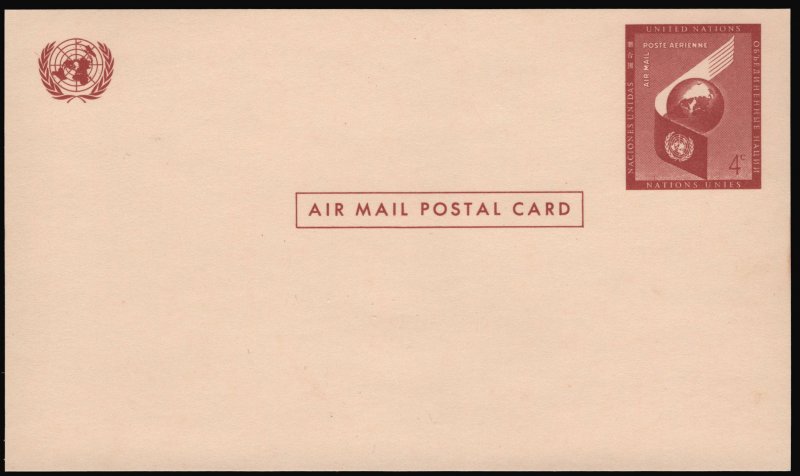 United Nations SC#UXC1 4¢ Air Mail Postal Card (1957) Unused*