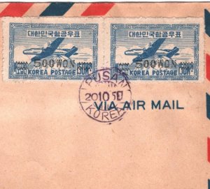 KOREA Air Mail Cover Pusan *500 WON* Surcharges 150w 1951 PLANE {samwells}KA870