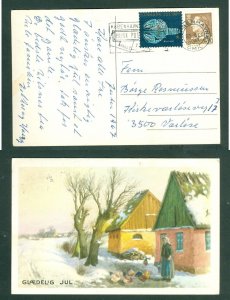 Denmark. Christmas Card.b1967 Seal + 50 Ore. Copenh. Farm,Women Feeding Chicken