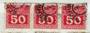 AUSTRIA; 1908 early Postage Due issue fine used STRIP of 50h. value