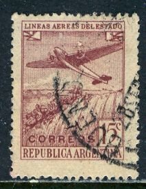 Argentina; 1946: Sc. # C45: Used UnWmk. Single Stamp