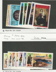 Antigua, British, Postage Stamp, #304-6, 316-20, 334-40 Mint NH, 1973-74