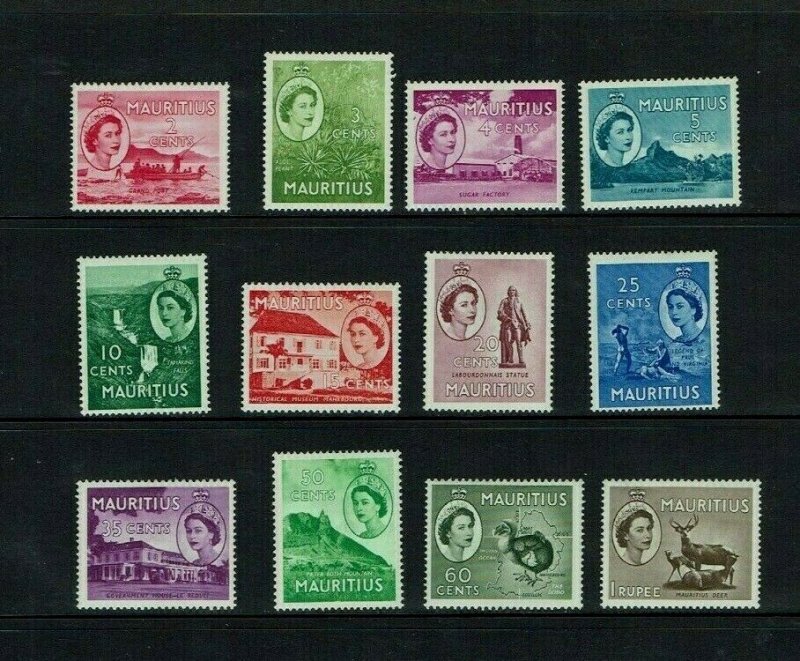 Mauritius: 1956, Queen Elizabeth definitive, short set to 1Rupee, Mint