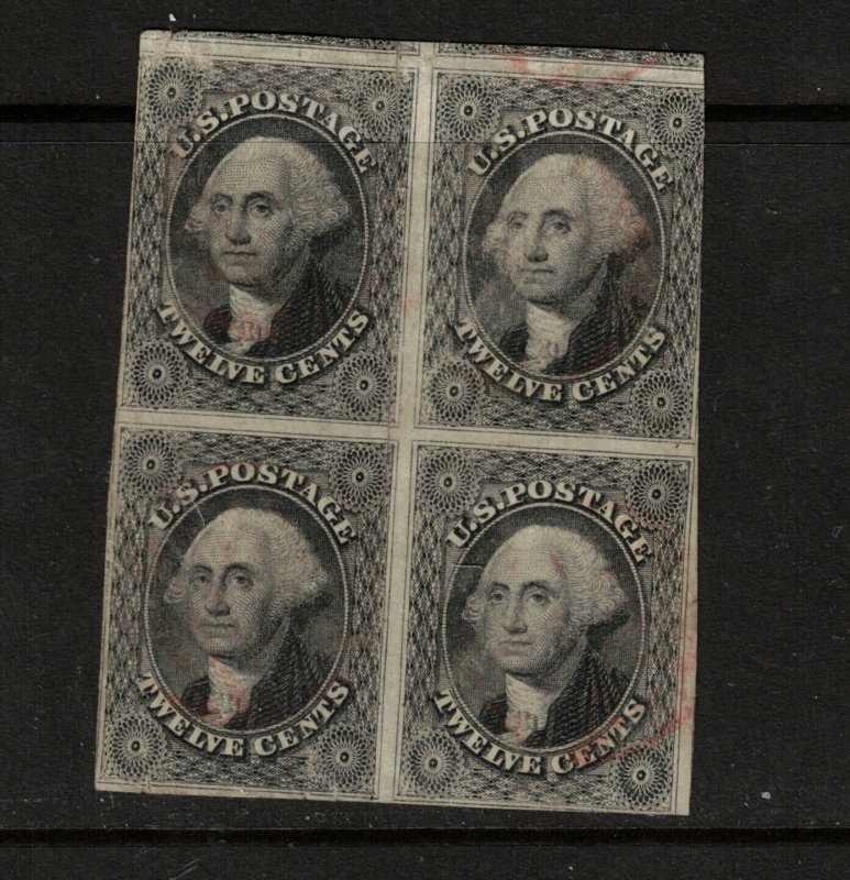 USA #17 Used Fine Rare Block - Separated Pairs But Now Sensibly Reenforced