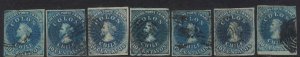Chile SC 10 Lot of 7 Four Margin Stamps VFU (3fsc)