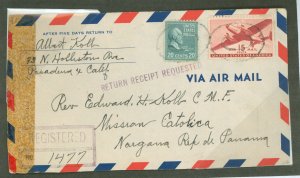 US 825/C28 1938 15c air mail stamp prepaid the postage, with 20c stamp prepaying 15c registry & 5c return receipt fees