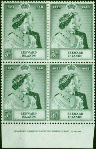 Leeward Islands 1949 RSW 5s Green SG118 V.F MM Imprint Block of 4