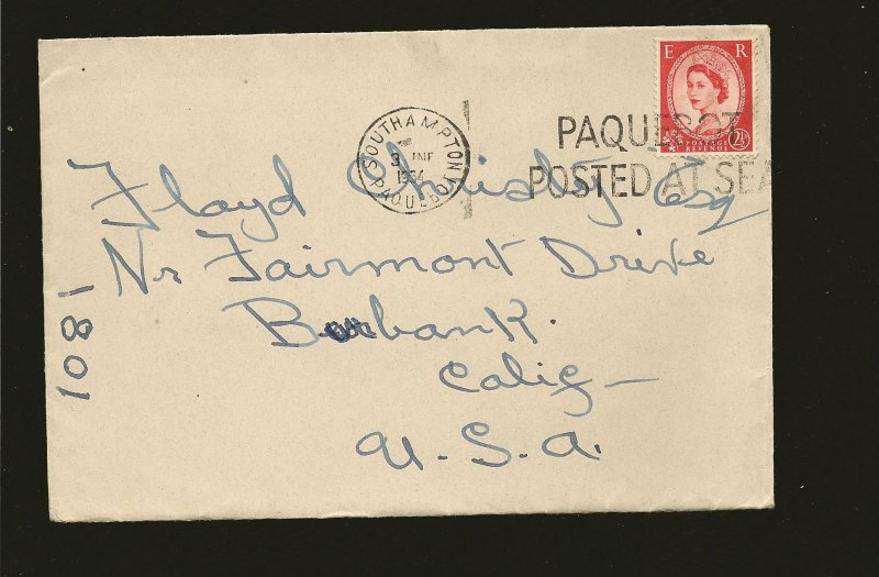 Great Britain 296 on 1954 Red Star Line Posted at Sea Cover Southhampton to USA
