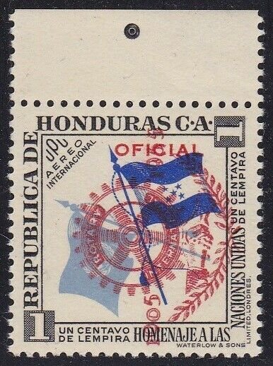 1955 HONDURAS, YT PA 207  Rotary 1 cent. MNH/** VARIETA' SOVRASTAMPA VERTICAL...