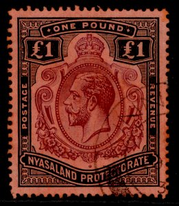 NYASALAND PROTECTORATE GV SG98, £1, FINE USED. Cat £170. WMK MULTI CA