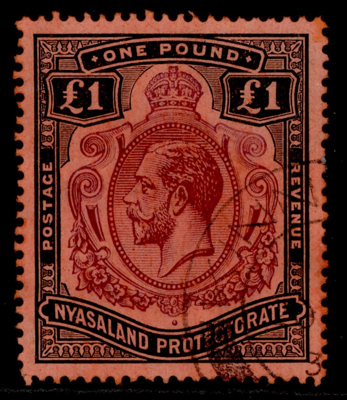 NYASALAND PROTECTORATE GV SG98, £1, FINE USED. Cat £170. WMK MULTI CA