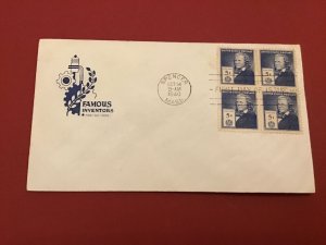 U.S. 1940 Spencer  Famous Inventors FDC   Block of 4 Stamps Cover R42395