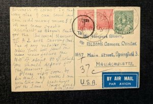 1950 Hughes Road Bombay India Airmail Cover to Springfield MA USA Shortpaid Aux