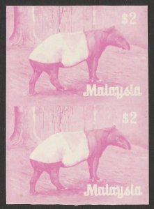 MALAYSIA 1979 Tapir $2 pink imperf pair colour separation proof. MNH **. 