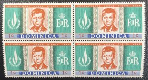 Dominica #206 MNH VF/XF Block of 4 - Human Rights / John F Kennedy 1968 [R781A]