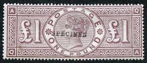 SG185 One Pound Brown-lilac wmk Crowns Opt Specimen U/M